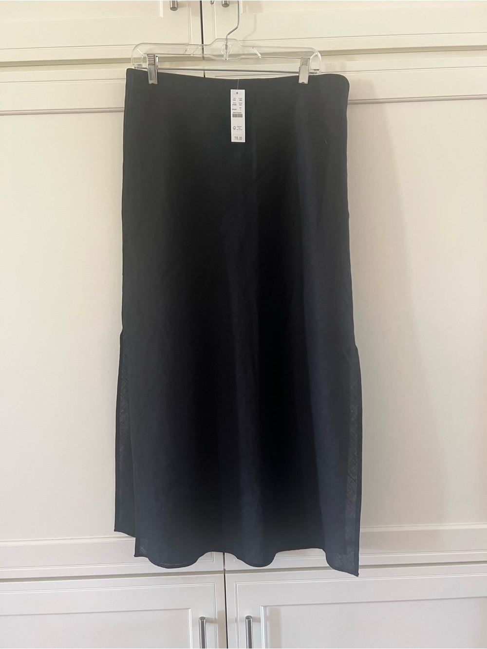 J. Crew Gwenyth Black Linen Bias Cut Midi Slip Skirt NWT Sz Large side slit